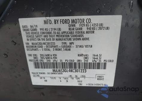 2019 Ford Ecosport Se from USA, damaged, VIN MAJ6S3GL4KC301223